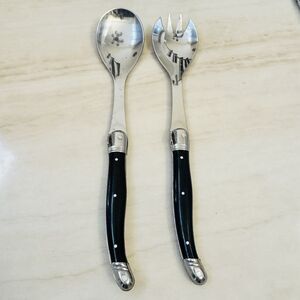 Pair Of Jean Dubost Laguiole - Black Salad Serving Spoon & Fork 10” France Bee